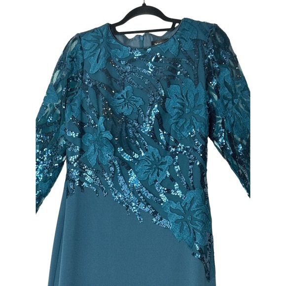 Tadashi Shoji Maxi Dress Women's Size 8 Floral Sequin Long Sleeve Stretch Cóctel - Picture 9 of 13